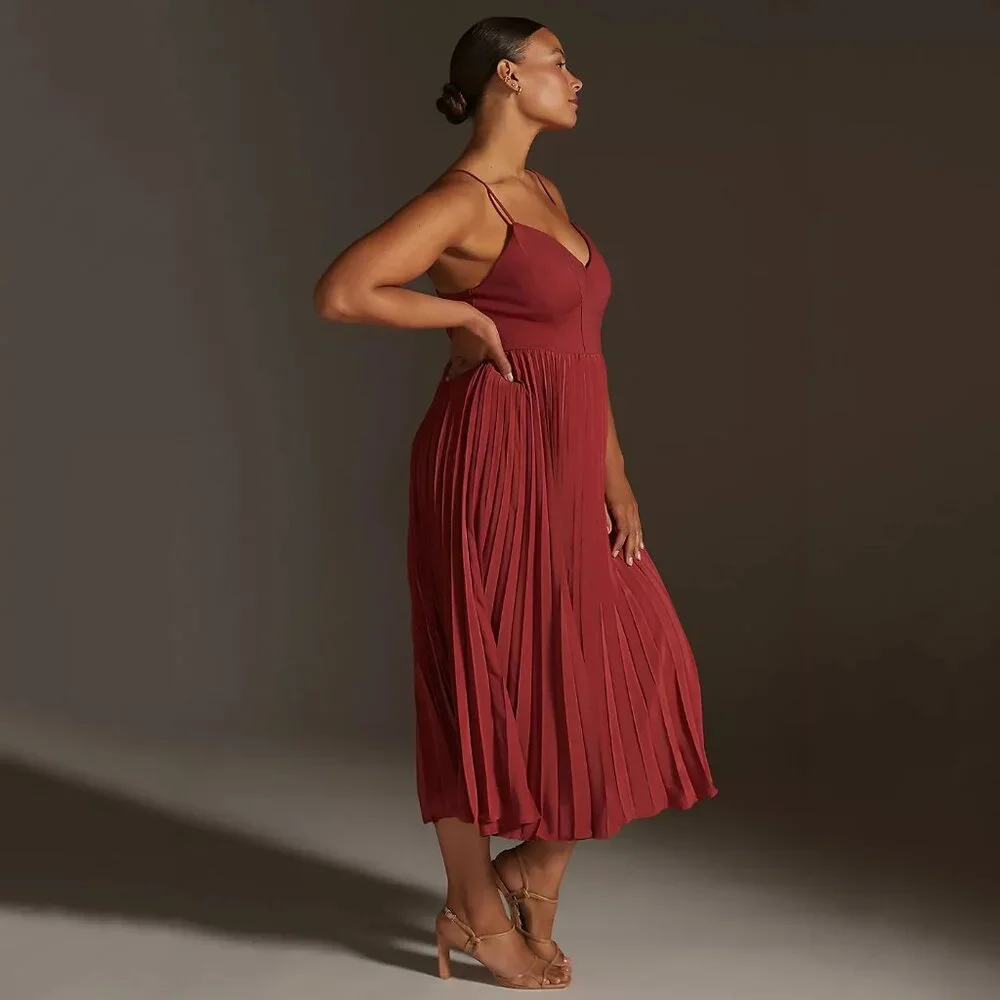 By Anthropologie Sweetheart Bodice Midi Dress in Red - NWT sz XL - Picture 2 of 10